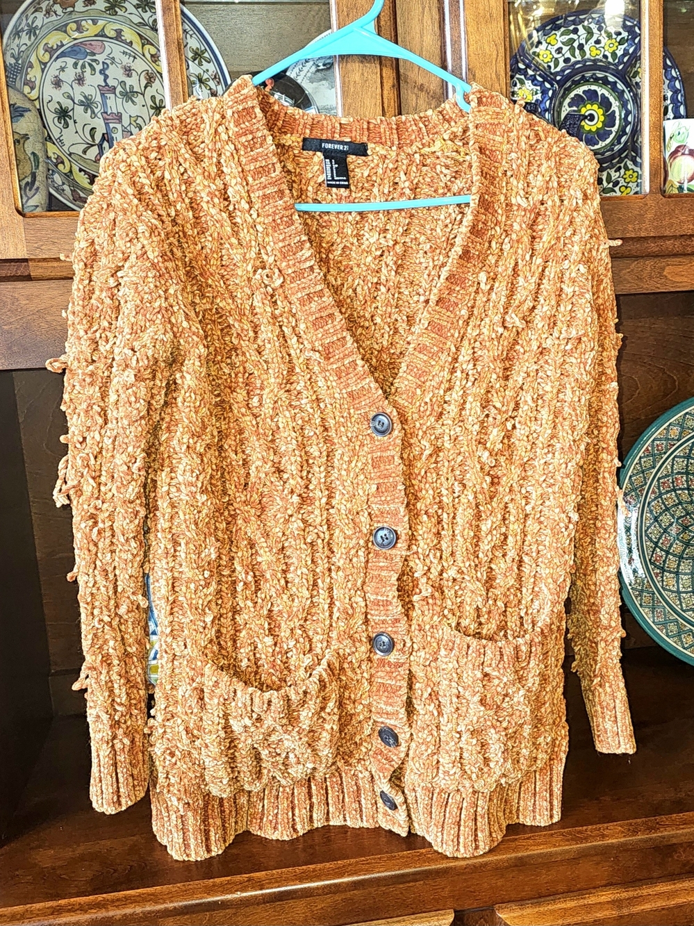 Forever 21 Orange Chunky Knit Button-Front Cardigan